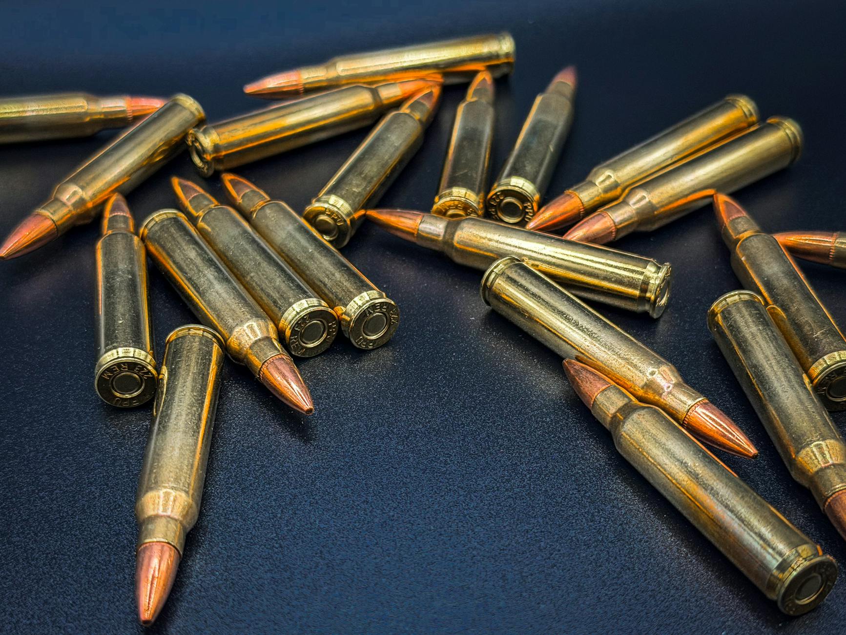 Row of hunting rifle cartridges from left to right showing size comparison from 243 to 338