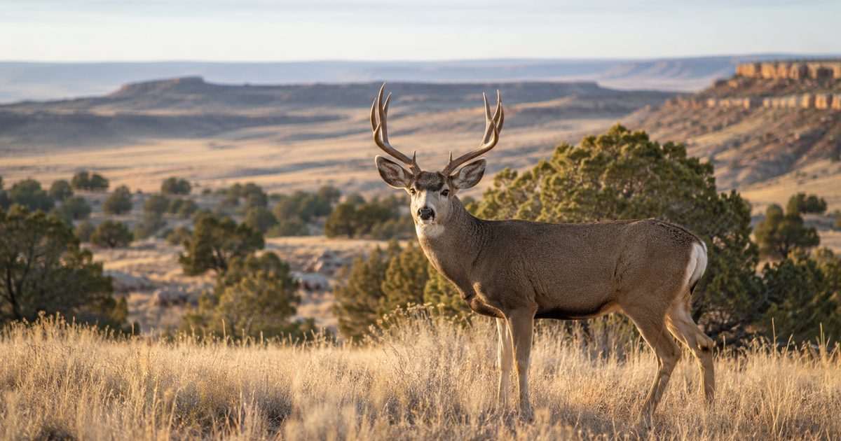 Mule deer standing in a field of dry grass, Arizona Strip hunting